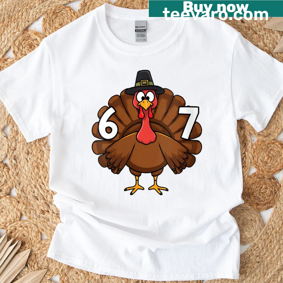Thanksgiving T-shirt with a funny turkey and the number 67 — on a men's t-shirt