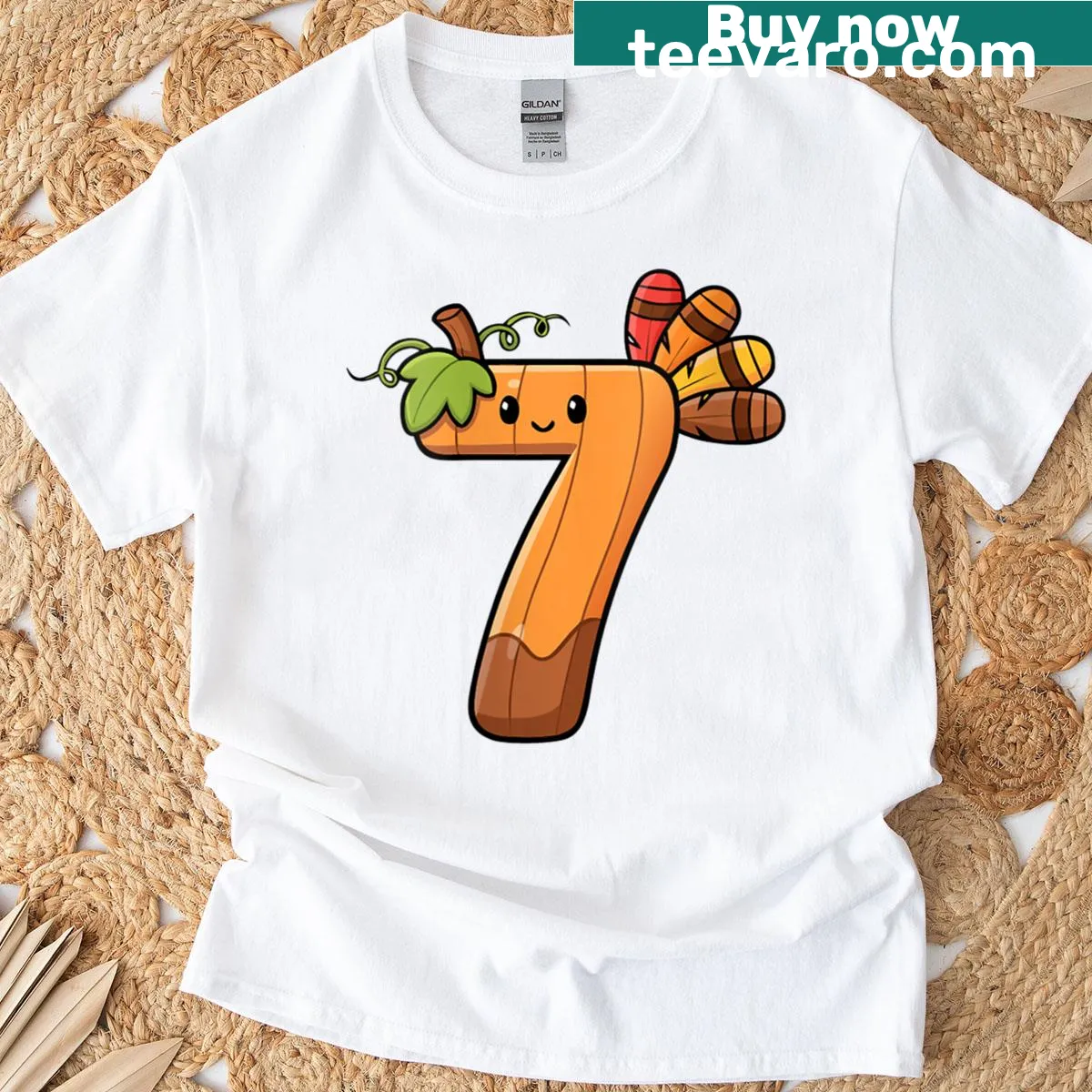 Funny Thanksgiving T-shirt with a turkey and number 7 design — on a men's t-shirt