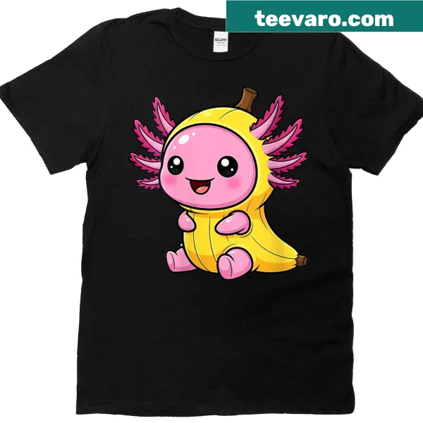 Kawaii axolotl in banana onesie T-shirt for women