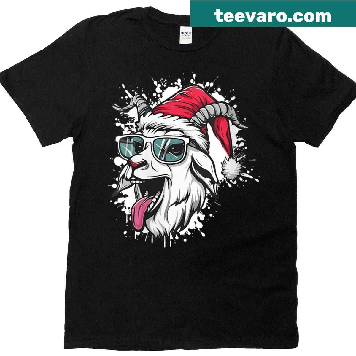 Funny Christmas goat design t-shirt for holiday parties — on a men's t-shirt