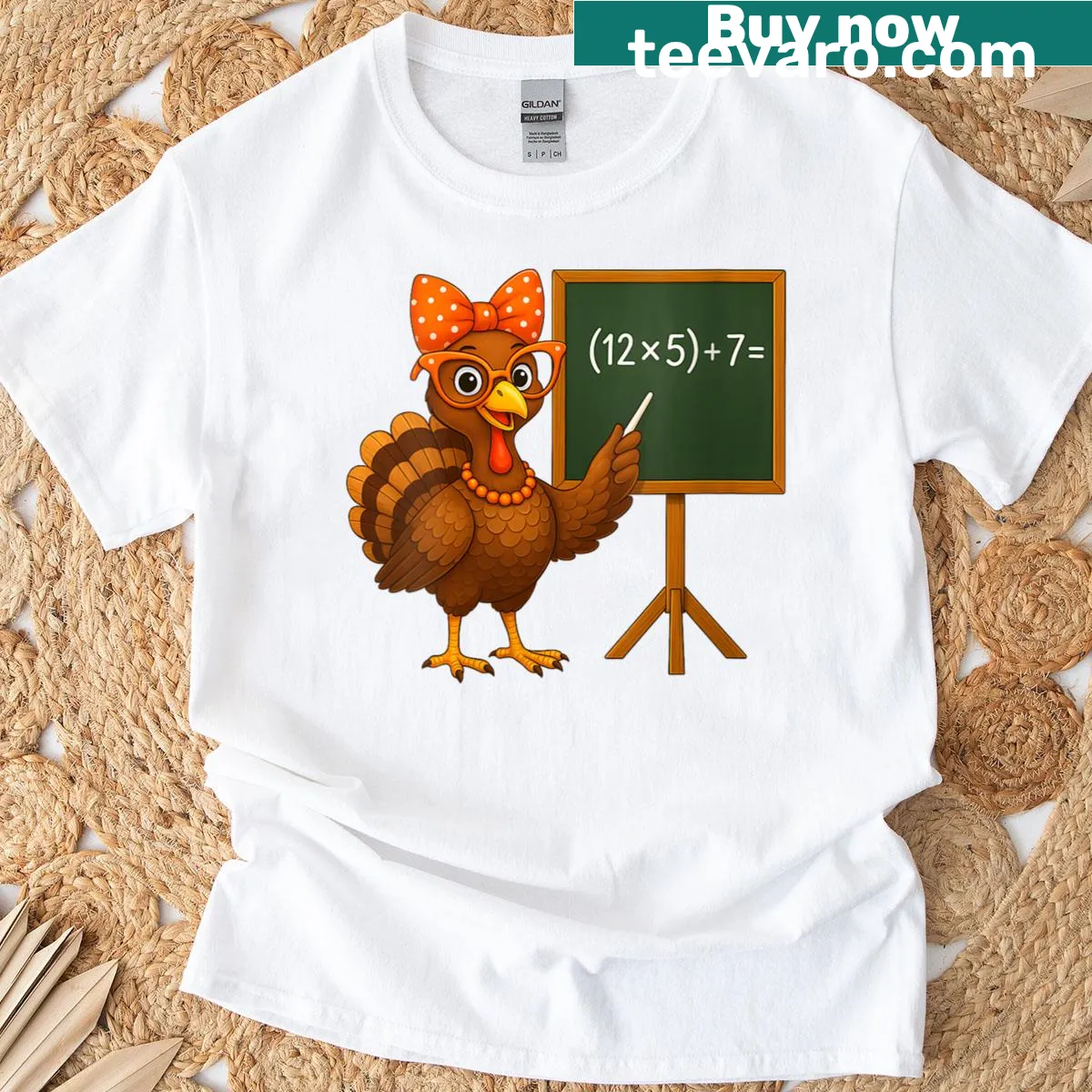 Funny Thanksgiving teacher T-shirt with turkey and number 67 design — on a men's t-shirt