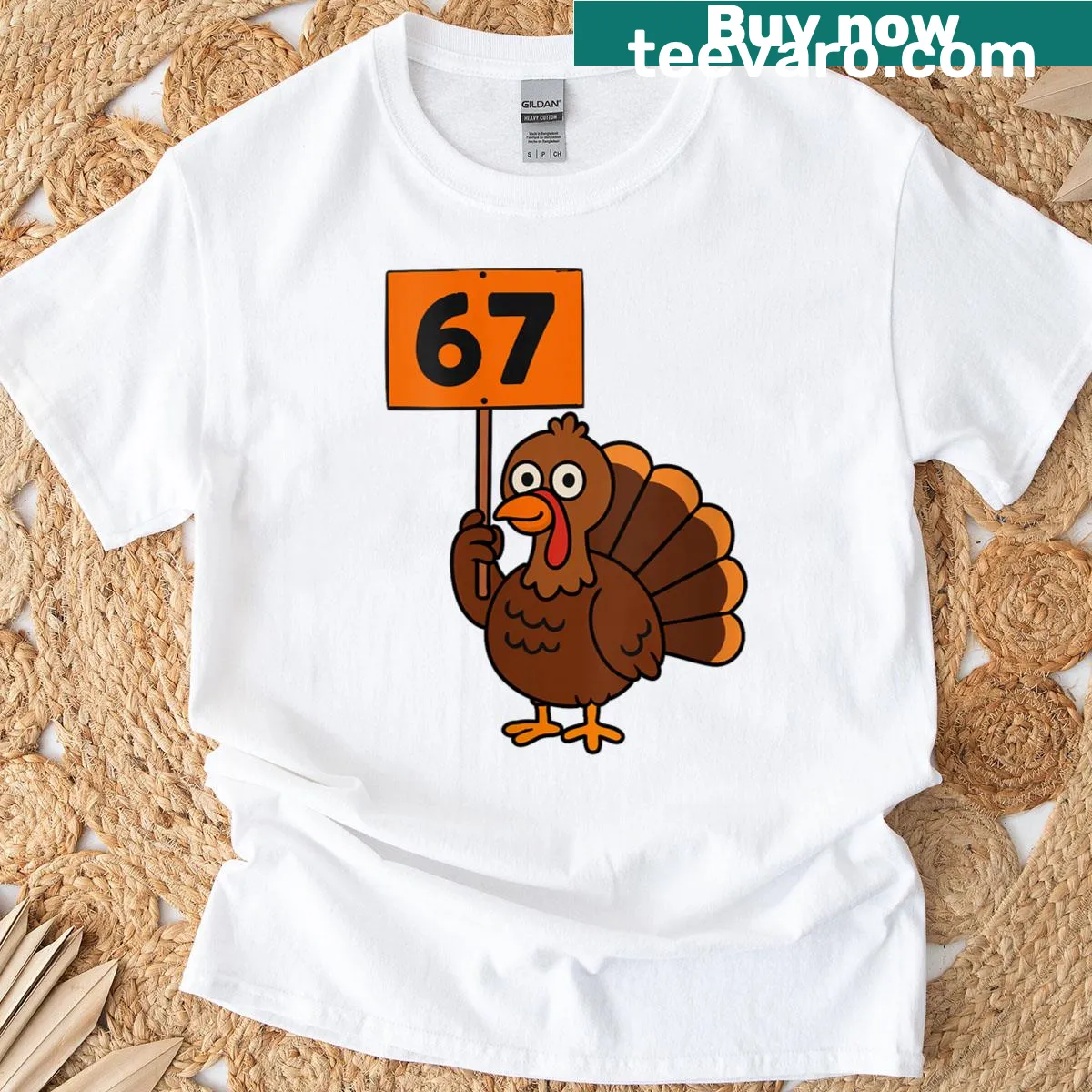Funny Thanksgiving t-shirt with Turkey Squad and 67 for women — on a men's t-shirt