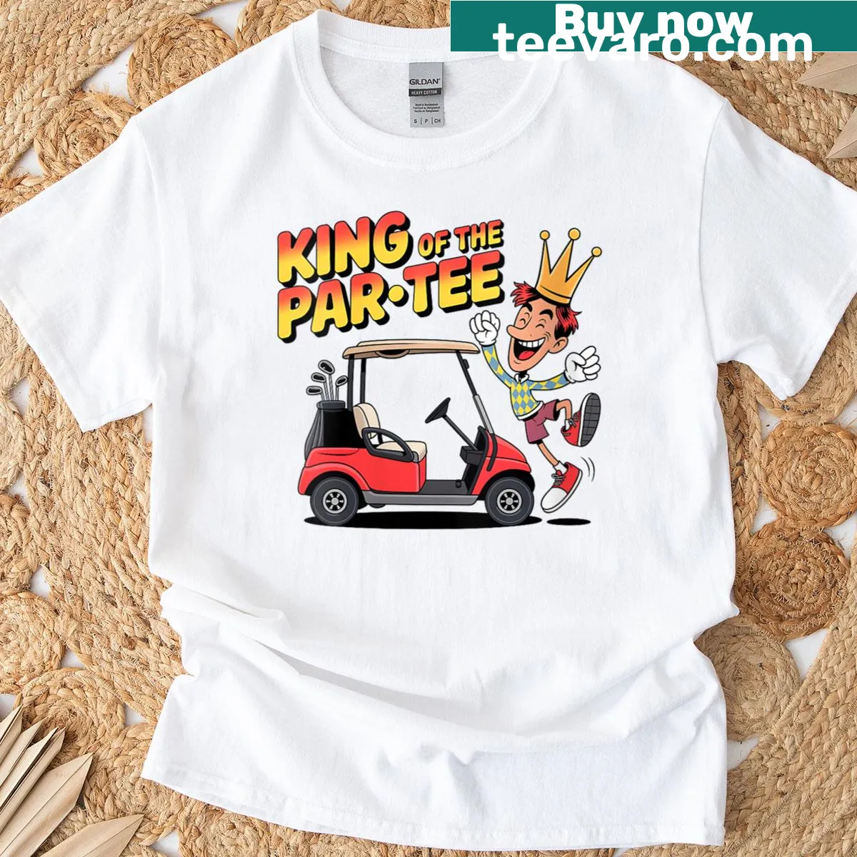 Funny golf saying t-shirt for women with 'King Of The Par-tee' — on a men's t-shirt