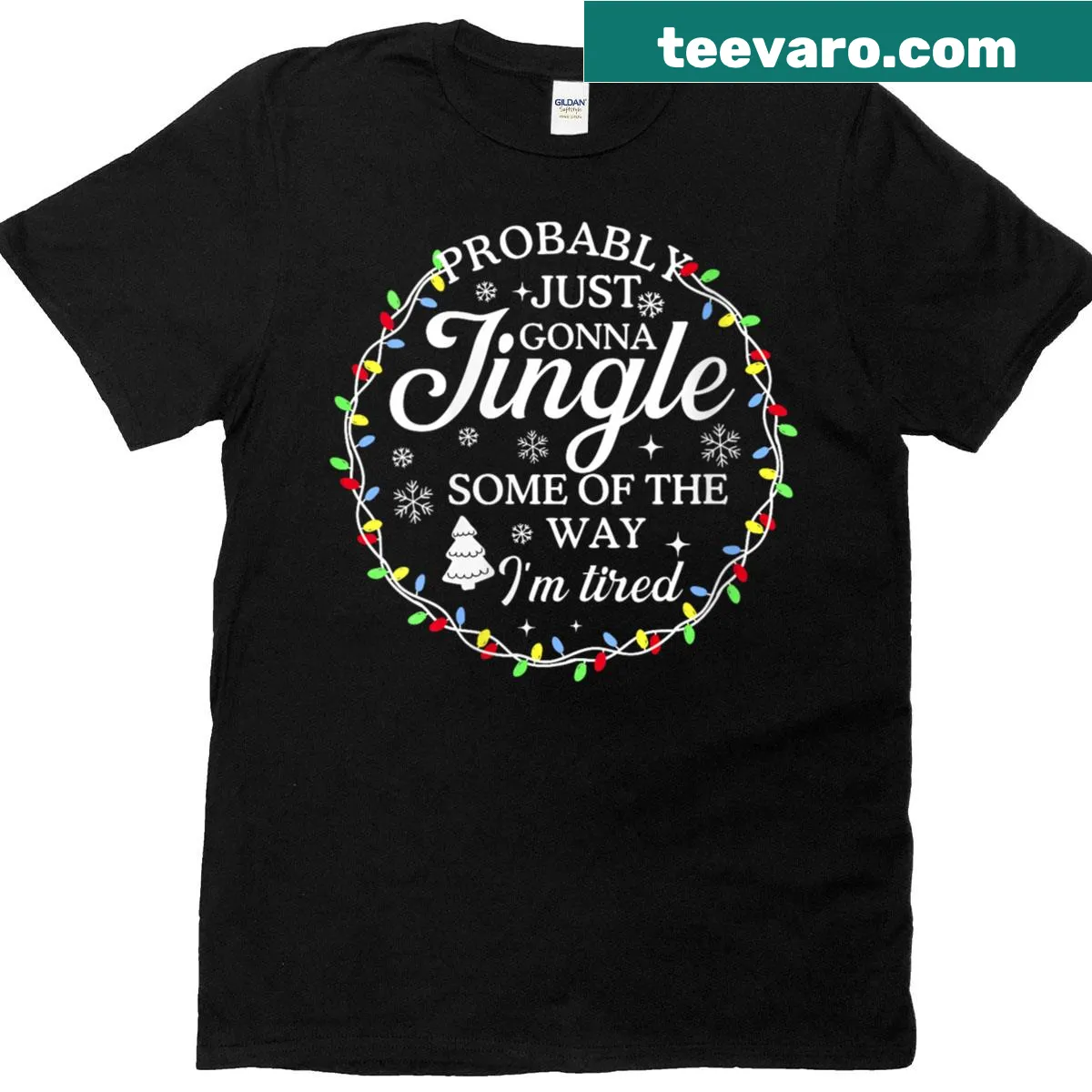 A humorous Christmas T-shirt with a jingle-themed phrase. — on a men's t-shirt