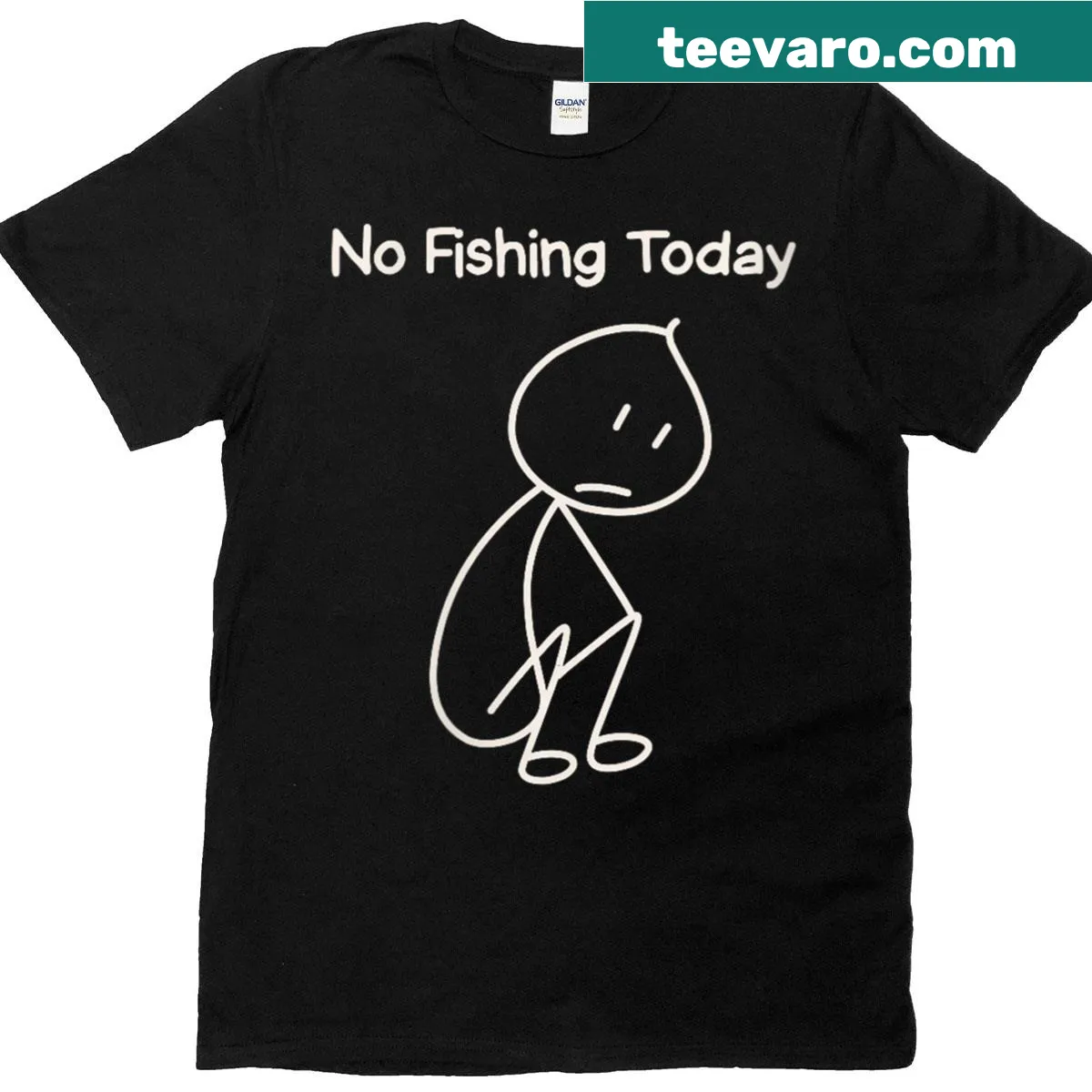 Funny stick man fisherman illustration with 'No Fishing Today' text — on a men's t-shirt
