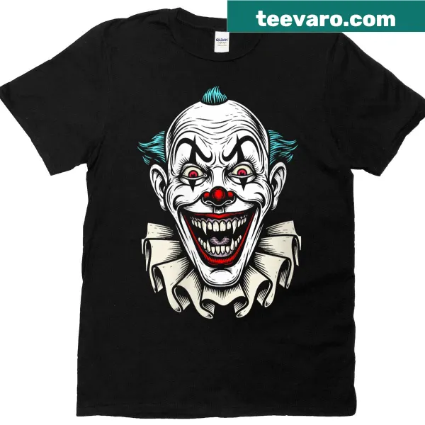 Cartoon vampire clown T-shirt with fangs and circus theme