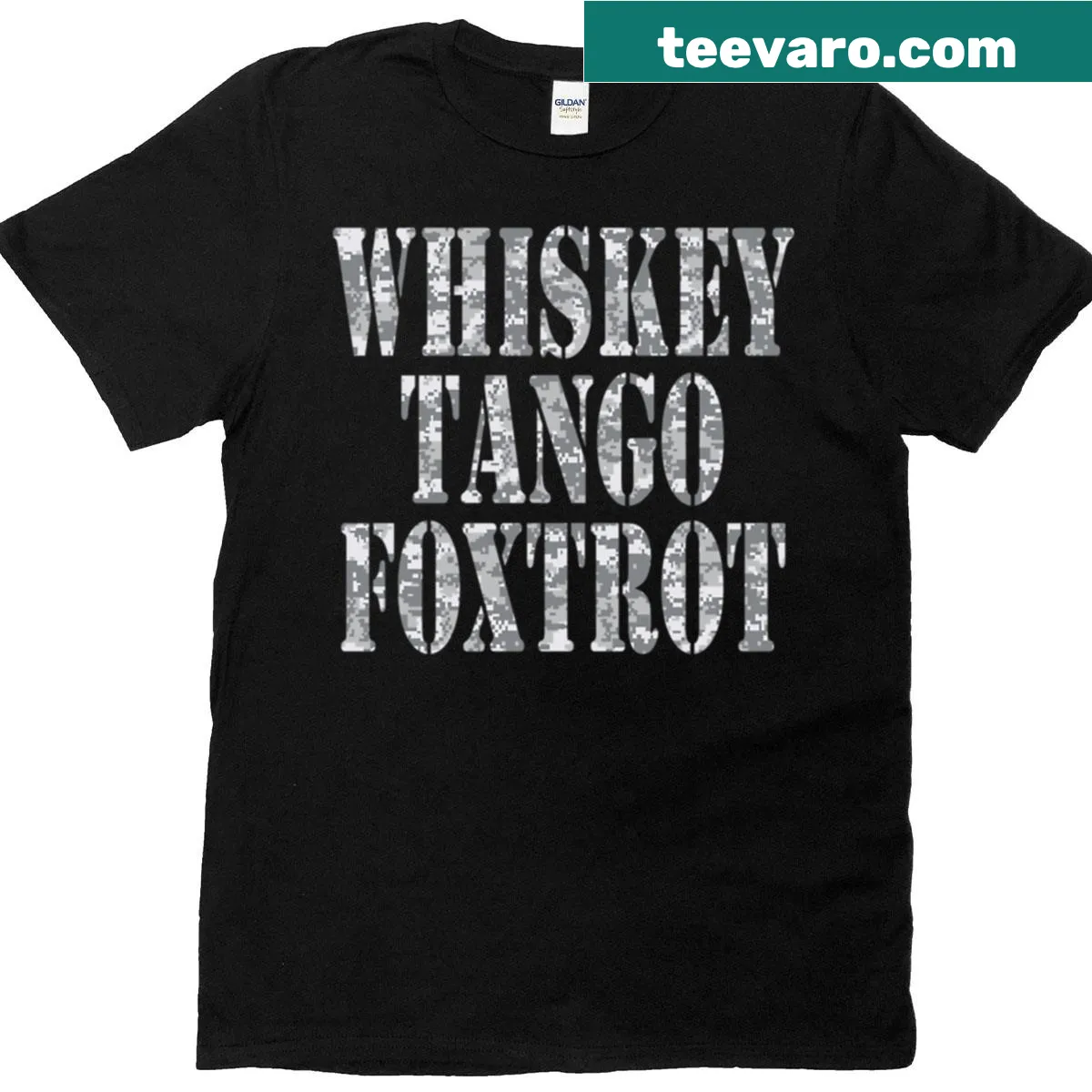 Text-based design featuring 'Wtf Whiskey Tango Foxtrot' phrase — on a men's t-shirt