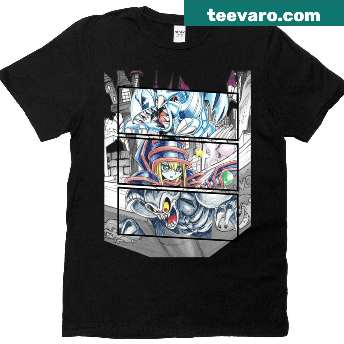 Yu-gi-oh T-shirt featuring iconic characters and elements from the series. — on a men's t-shirt