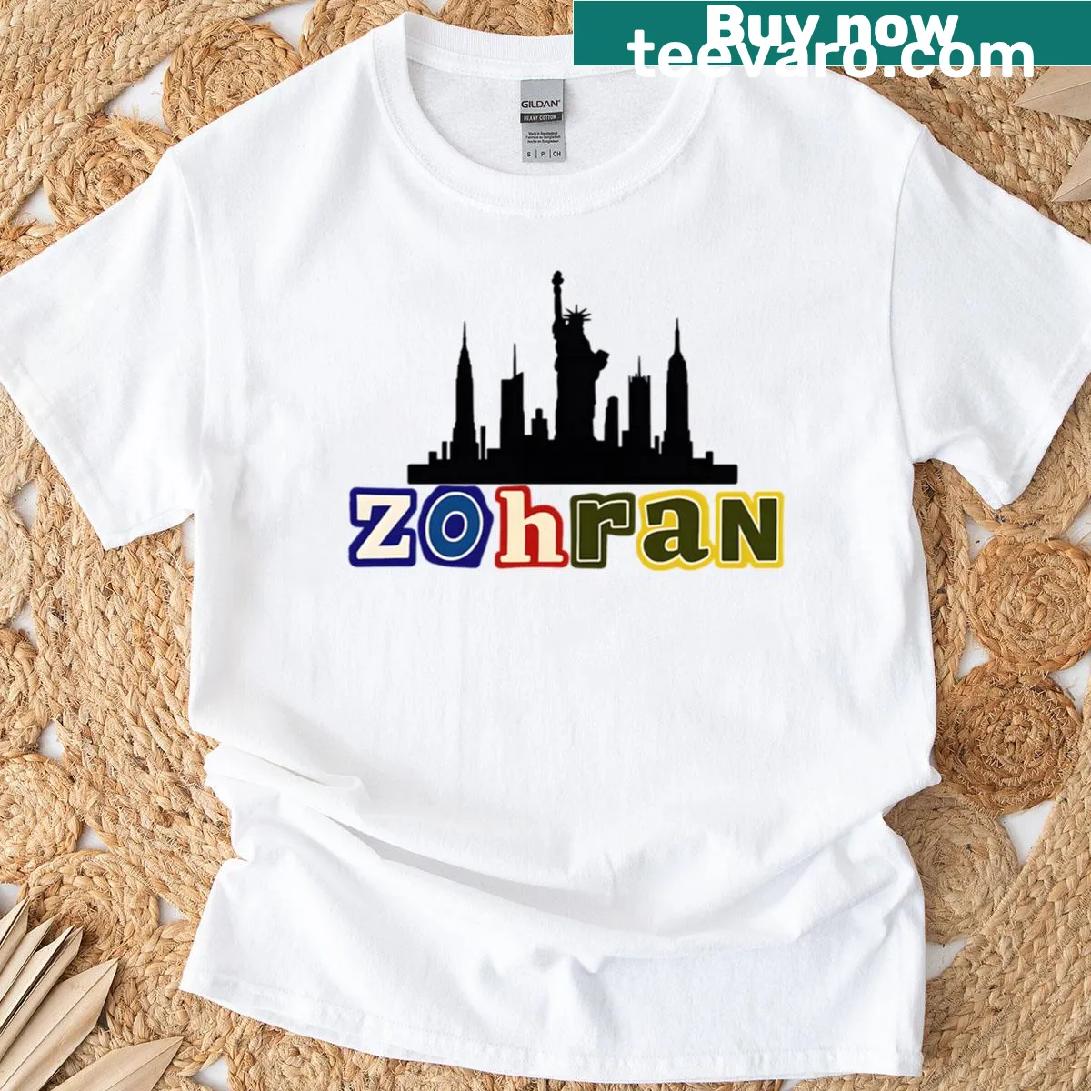 NYC skyline illustrated graphic on a T-shirt — on a men's t-shirt