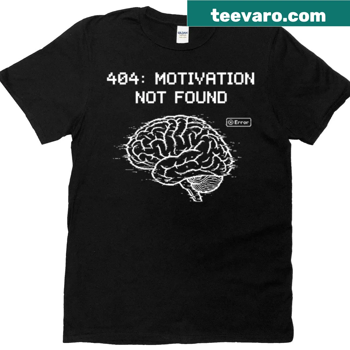 Vintage distressed t-shirt with '404 Motivation Not Found' text in bold font — on a men's t-shirt
