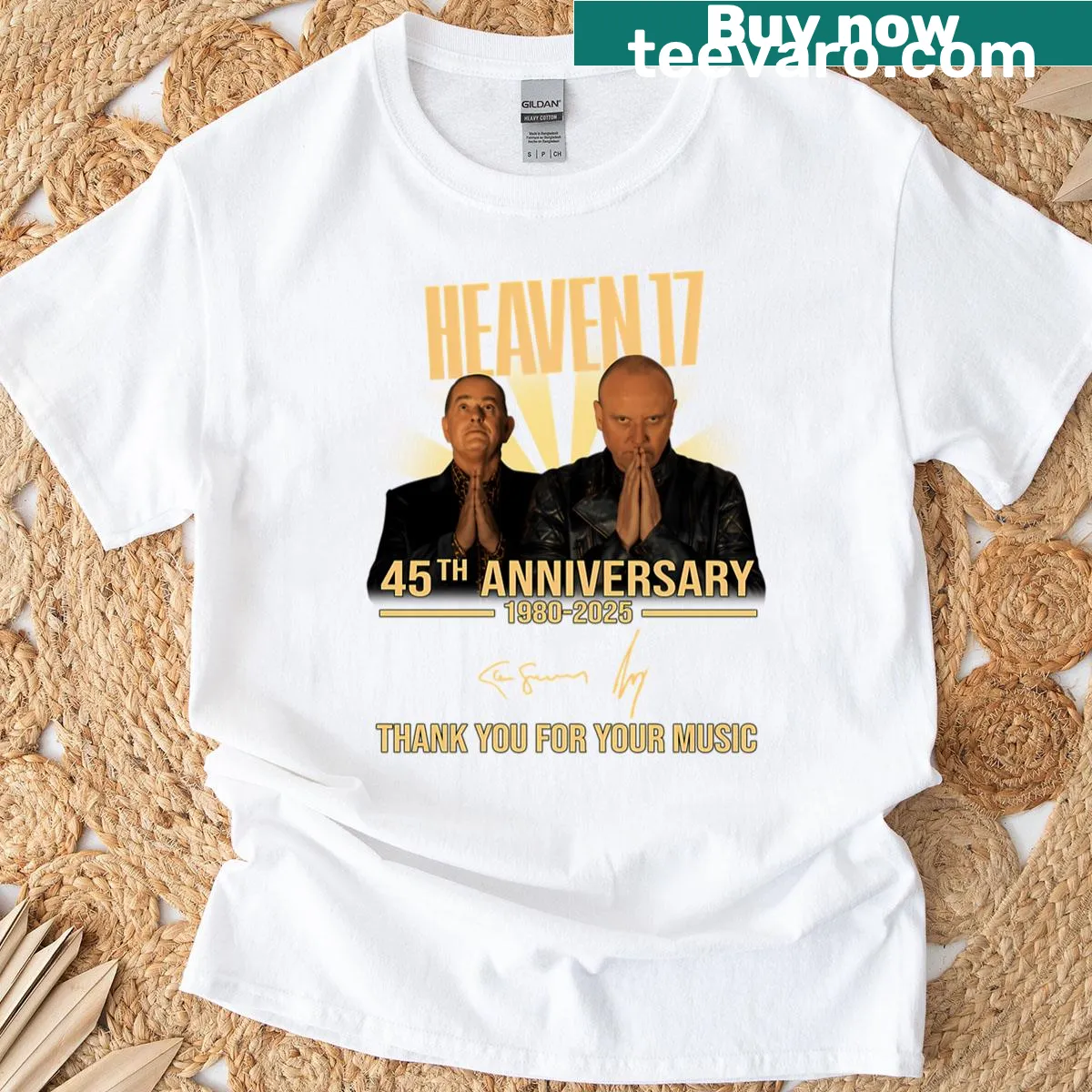 Anniversary T-shirt with heartfelt signatures and thank you message — on a men's t-shirt