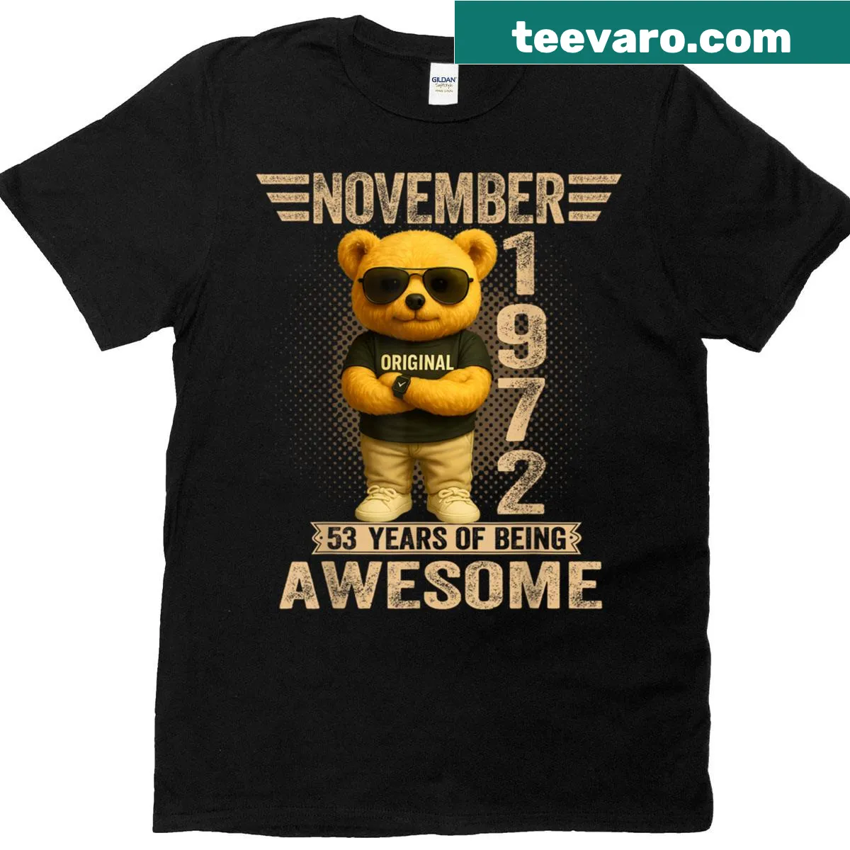 T-shirt featuring a teddy bear for a 53rd birthday celebration — on a men's t-shirt