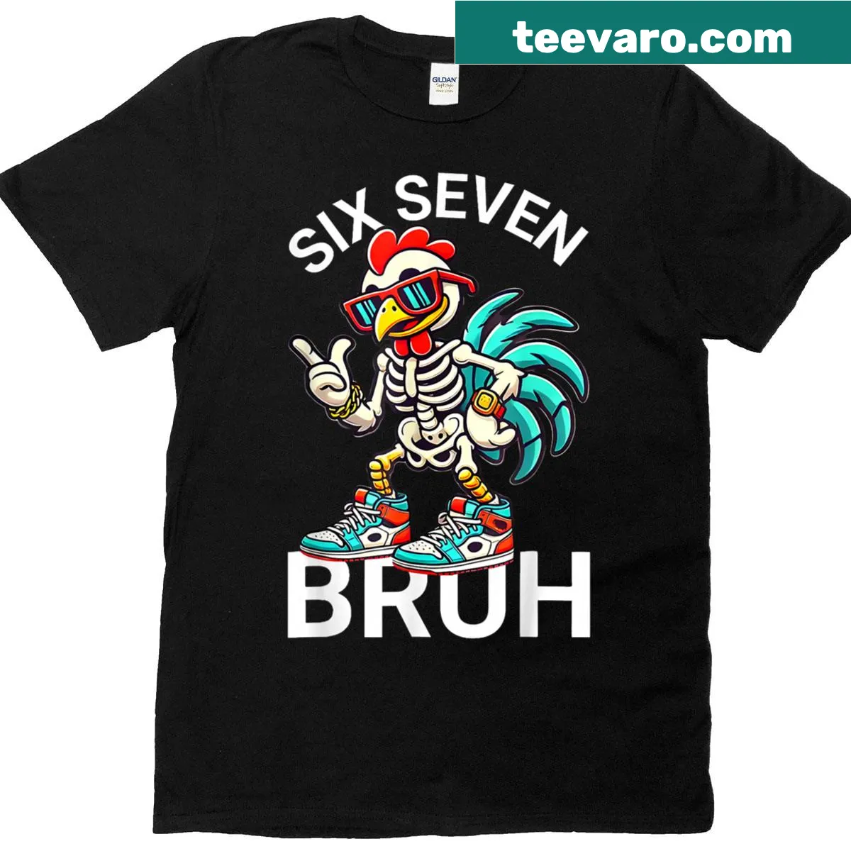 Funny chicken skeleton graphic for Halloween T-shirt — on a men's t-shirt