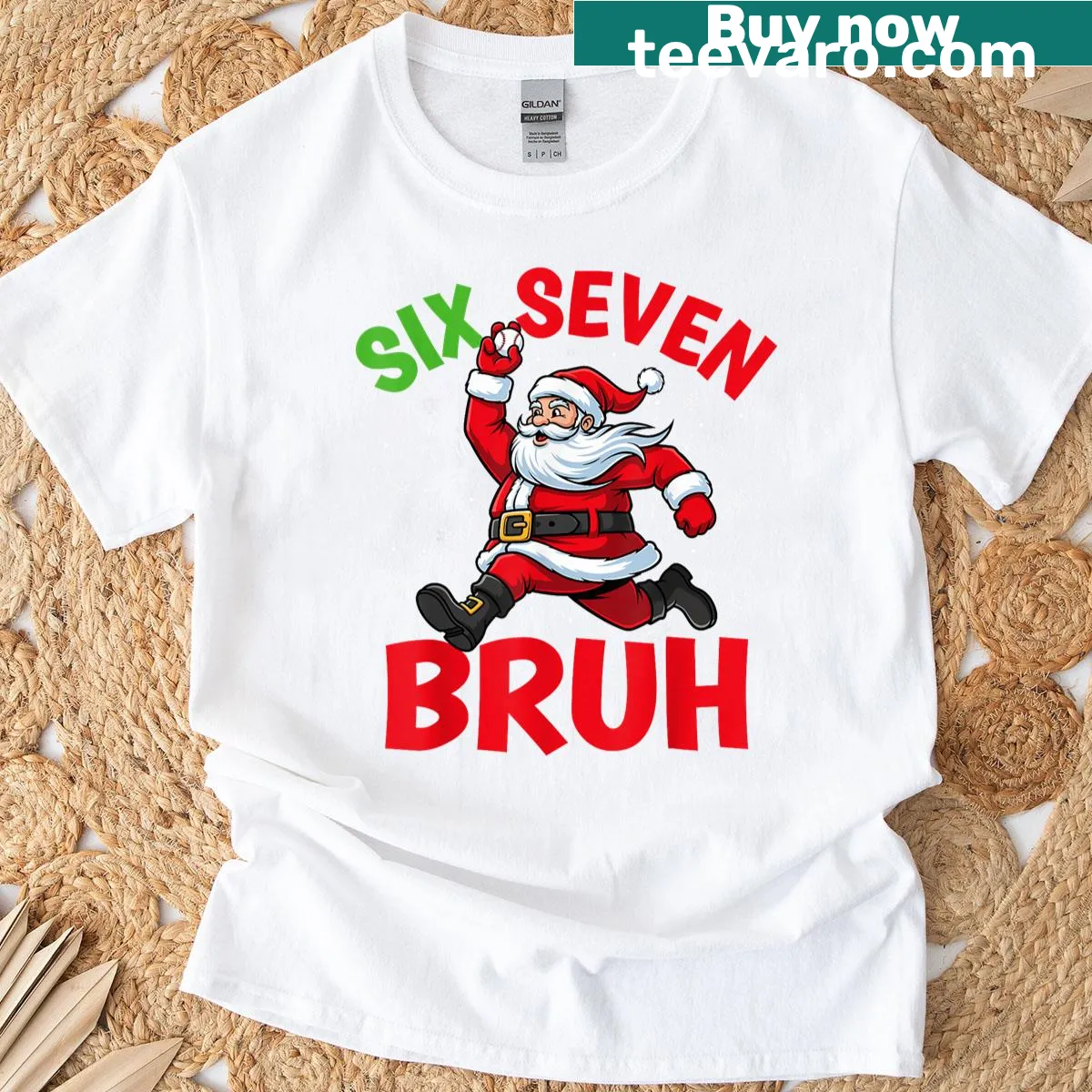 Funny Christmas t-shirt with Santa and meme-inspired text — on a men's t-shirt