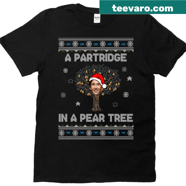 Christmas T-shirt featuring Alan Partridge in a pear tree illustration