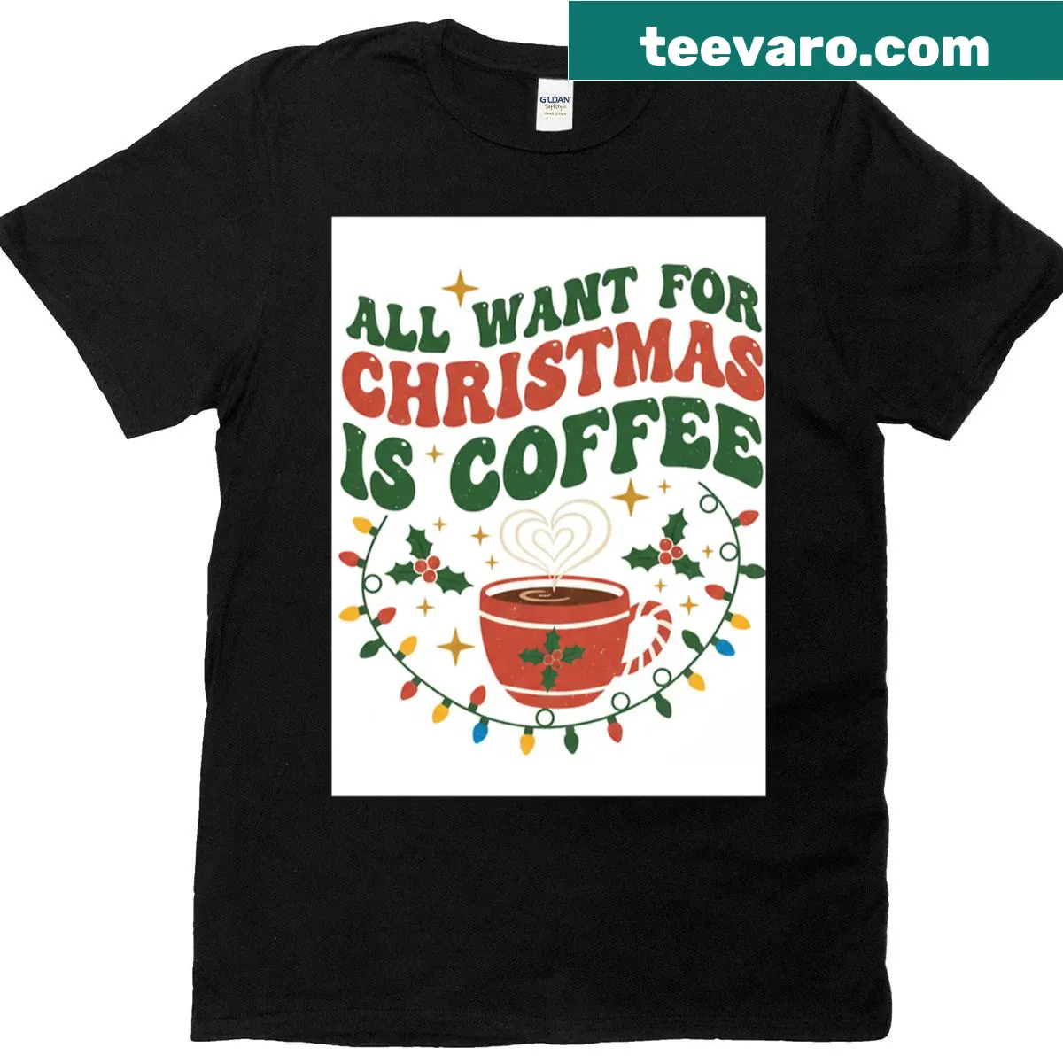 Funny T-shirt with the phrase 'All I Want For Christmas Is Coffee'. — on a men's t-shirt