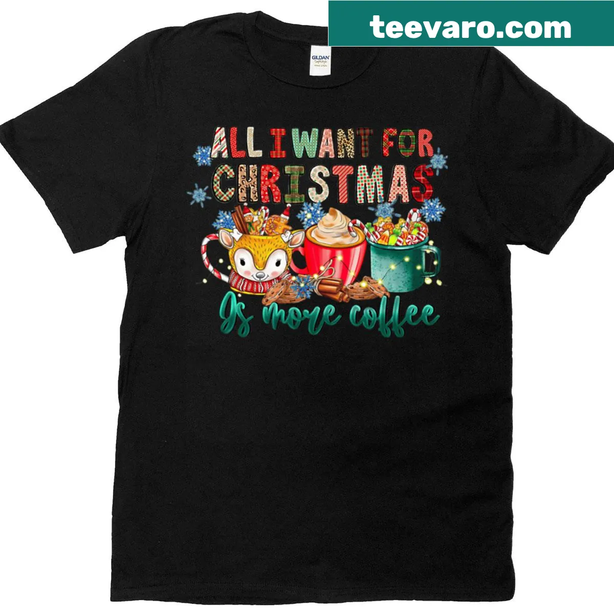 Cute holiday T-shirt with the phrase 'All I Want For Christmas Is More Coffee'. — on a men's t-shirt