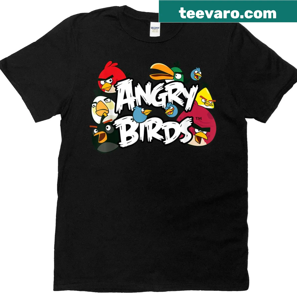 Official Angry Birds T-shirt featuring the iconic characters from the game — on a men's t-shirt