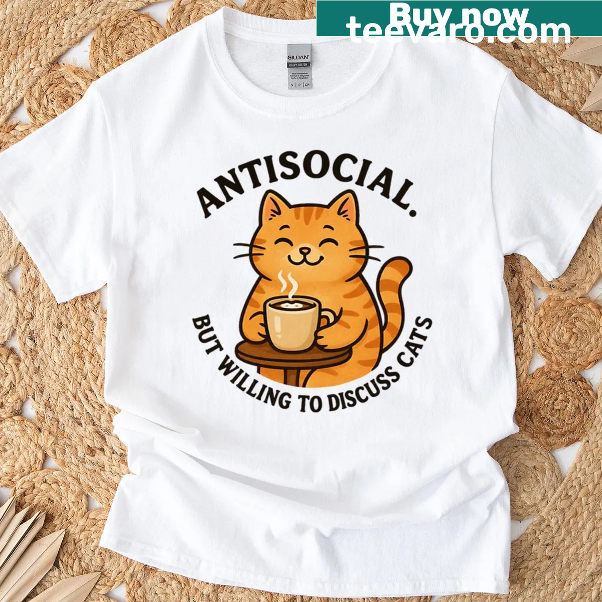 Funny T-shirt featuring an antisocial cat with a coffee quote. — on a men's t-shirt