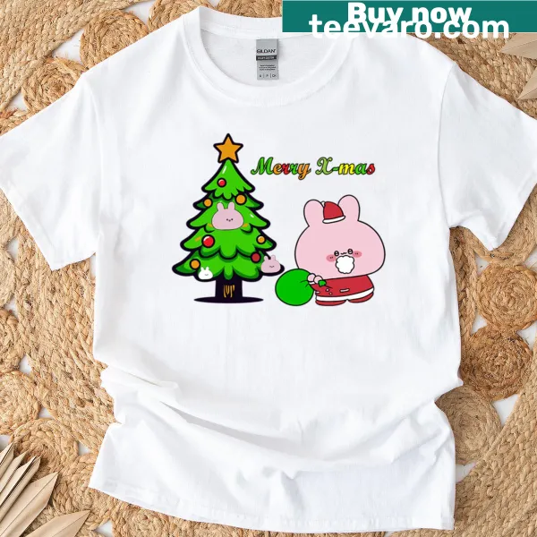 Cute bunny in Santa hat with Christmas decorations design