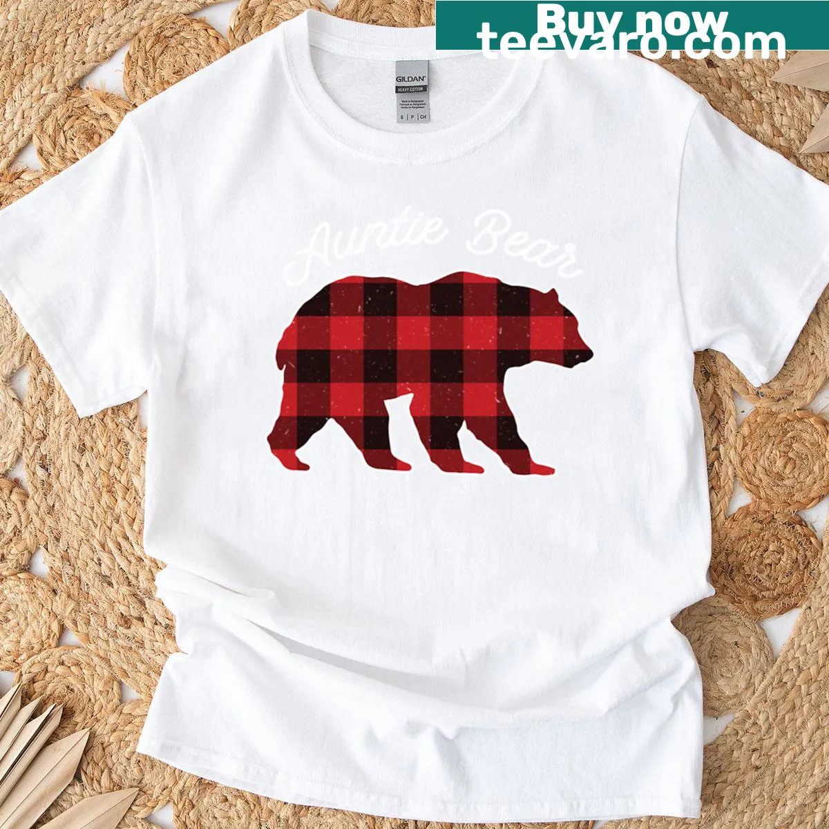 Illustration of a bear in red plaid Christmas attire on t-shirt — on a men's t-shirt