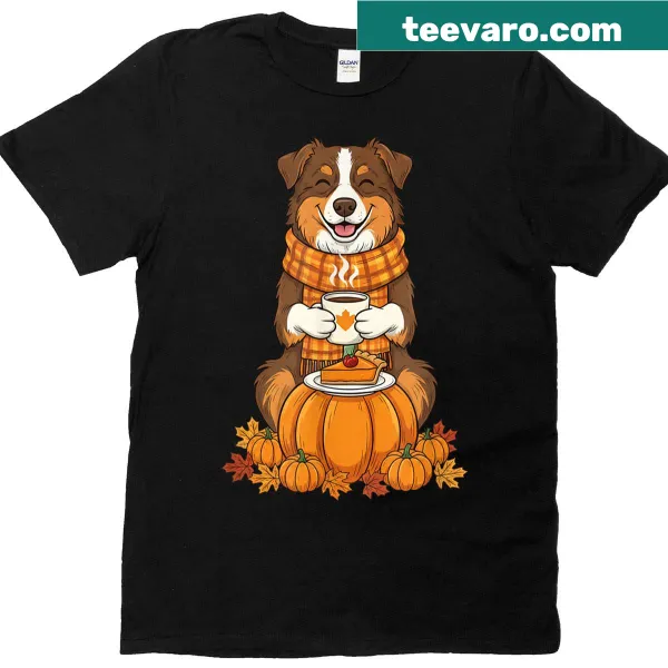 Thanksgiving T-shirt with Australian Shepherd illustration for autumn