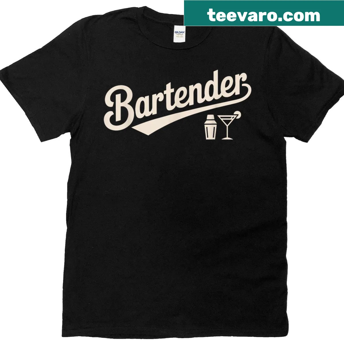 Bartender-themed T-shirt featuring an illustration for pub staff — on a men's t-shirt