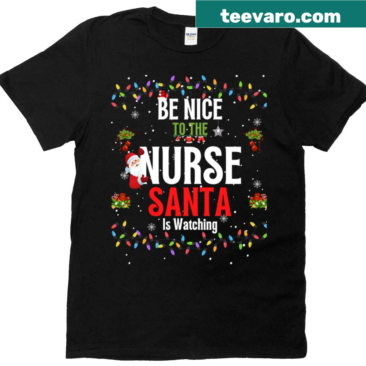 Christmas T-shirt for nurses with 'Be Nice To The Nurse' graphic — on a men's t-shirt