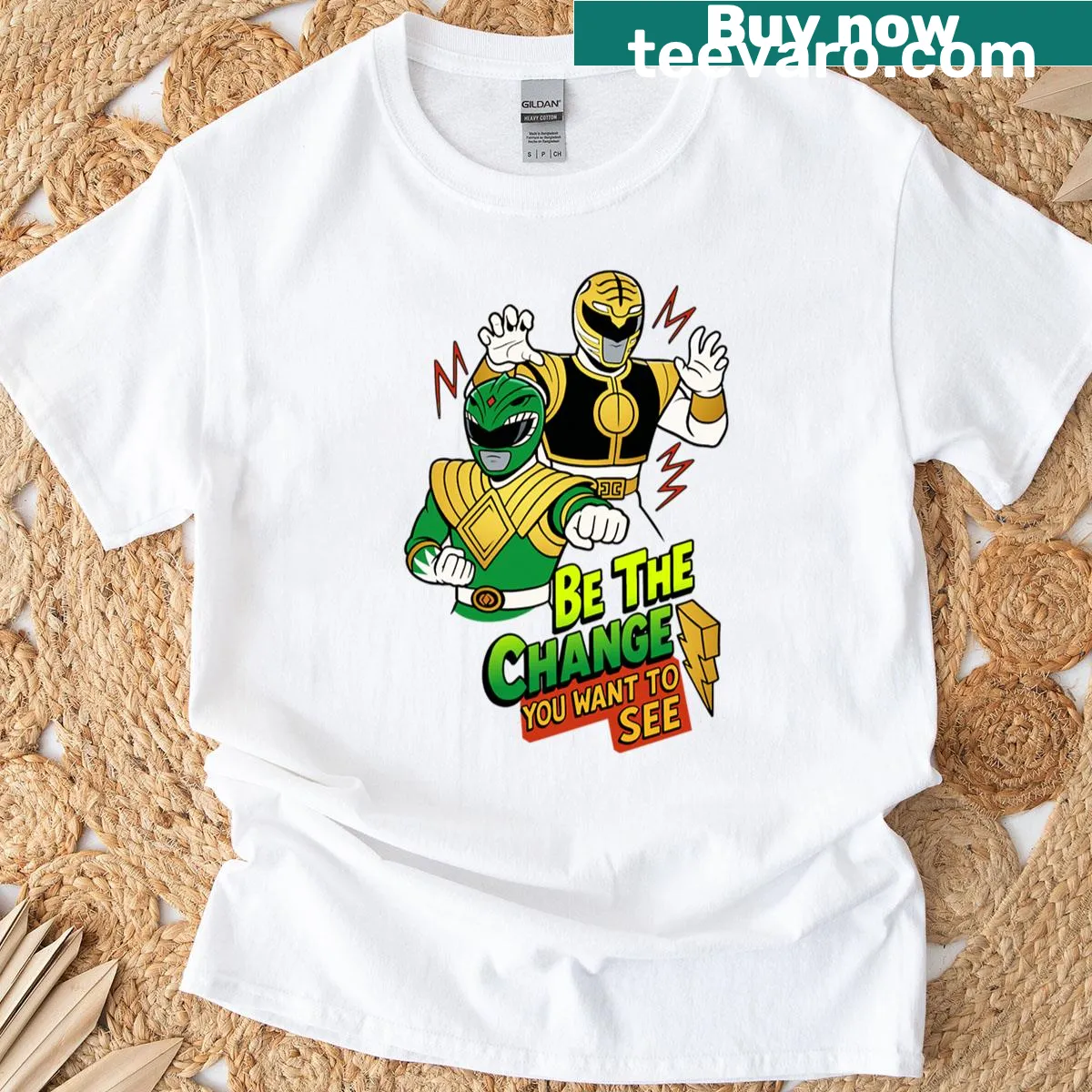T-shirt with the inspirational quote Be The Change — on a men's t-shirt