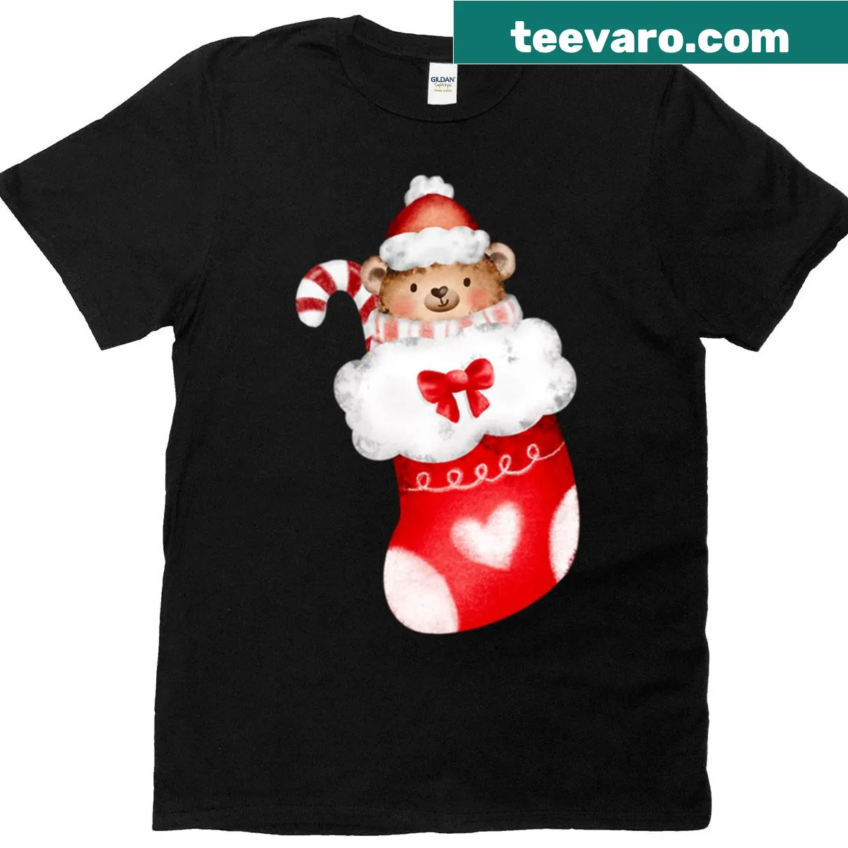 Cute bears graphic in a Christmas stocking on T-shirt — on a men's t-shirt