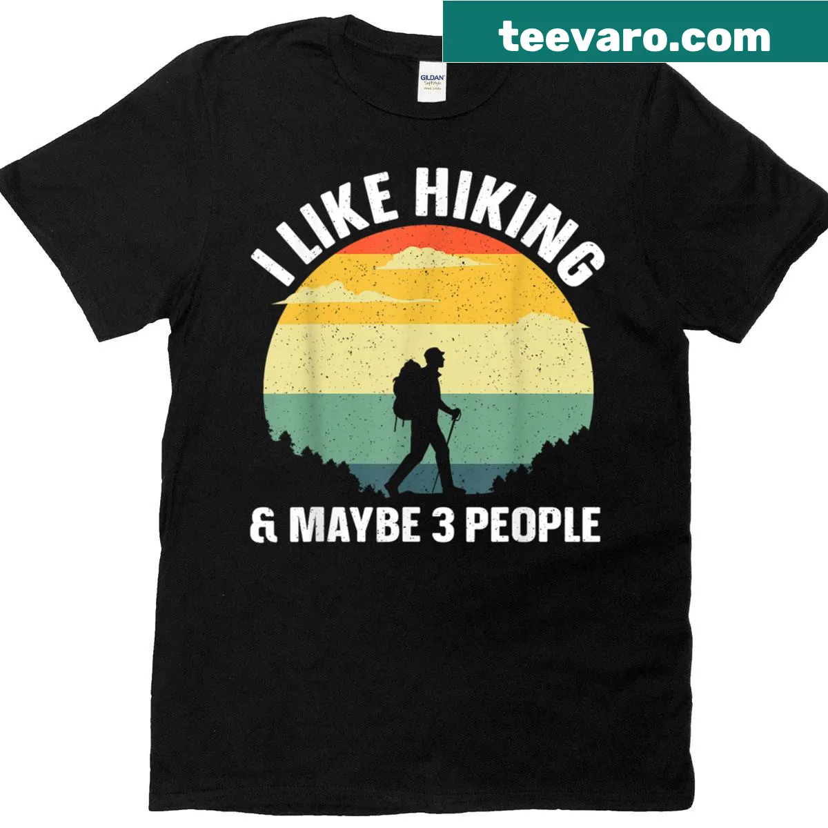 Graphic T-shirt for hikers with hiking-themed illustration — on a men's t-shirt