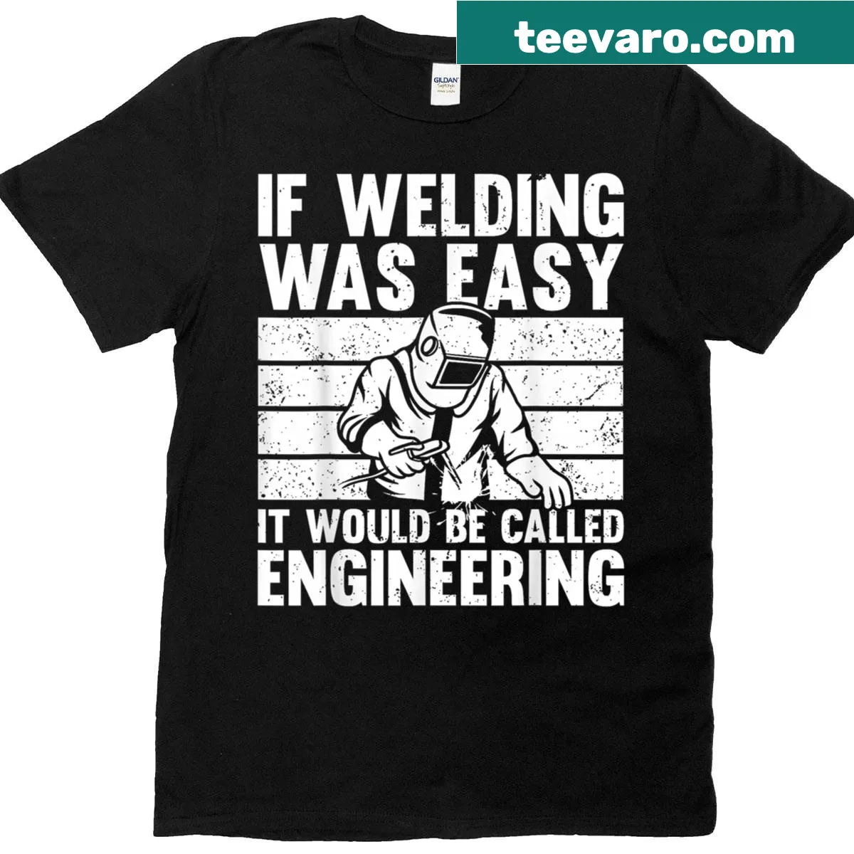 Illustrated welding-themed T-shirt with humorous text — on a men's t-shirt