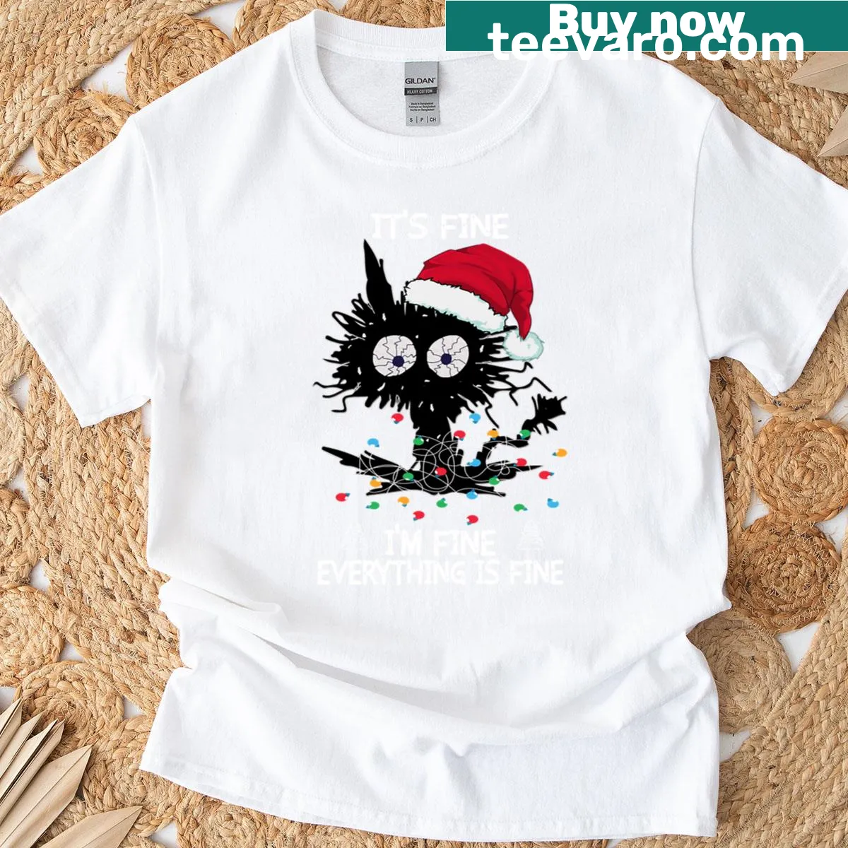 Christmas T-shirt with cats and humorous holiday message. — on a men's t-shirt