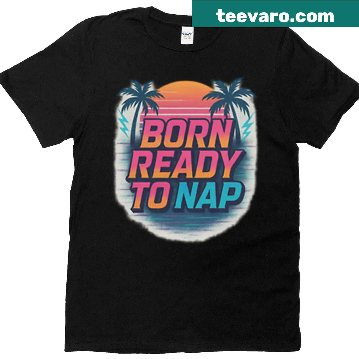 Retro T-shirt with 'Born Ready To Nap' text — on a men's t-shirt