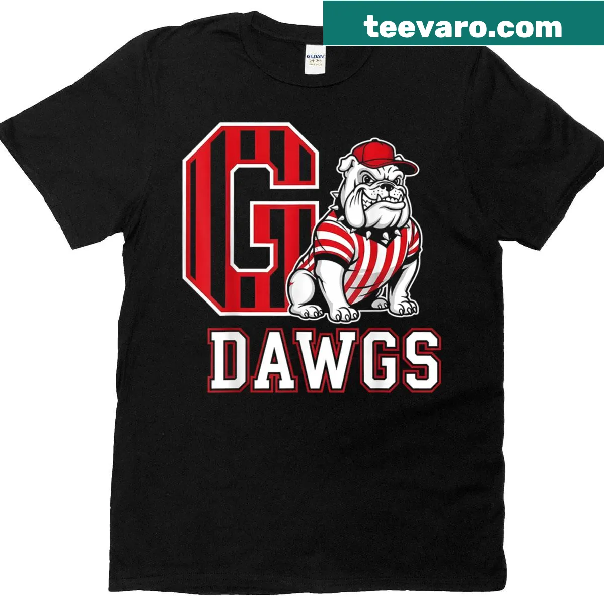 Go Dawgs Bulldog T-shirt featuring playful typography design — on a men's t-shirt