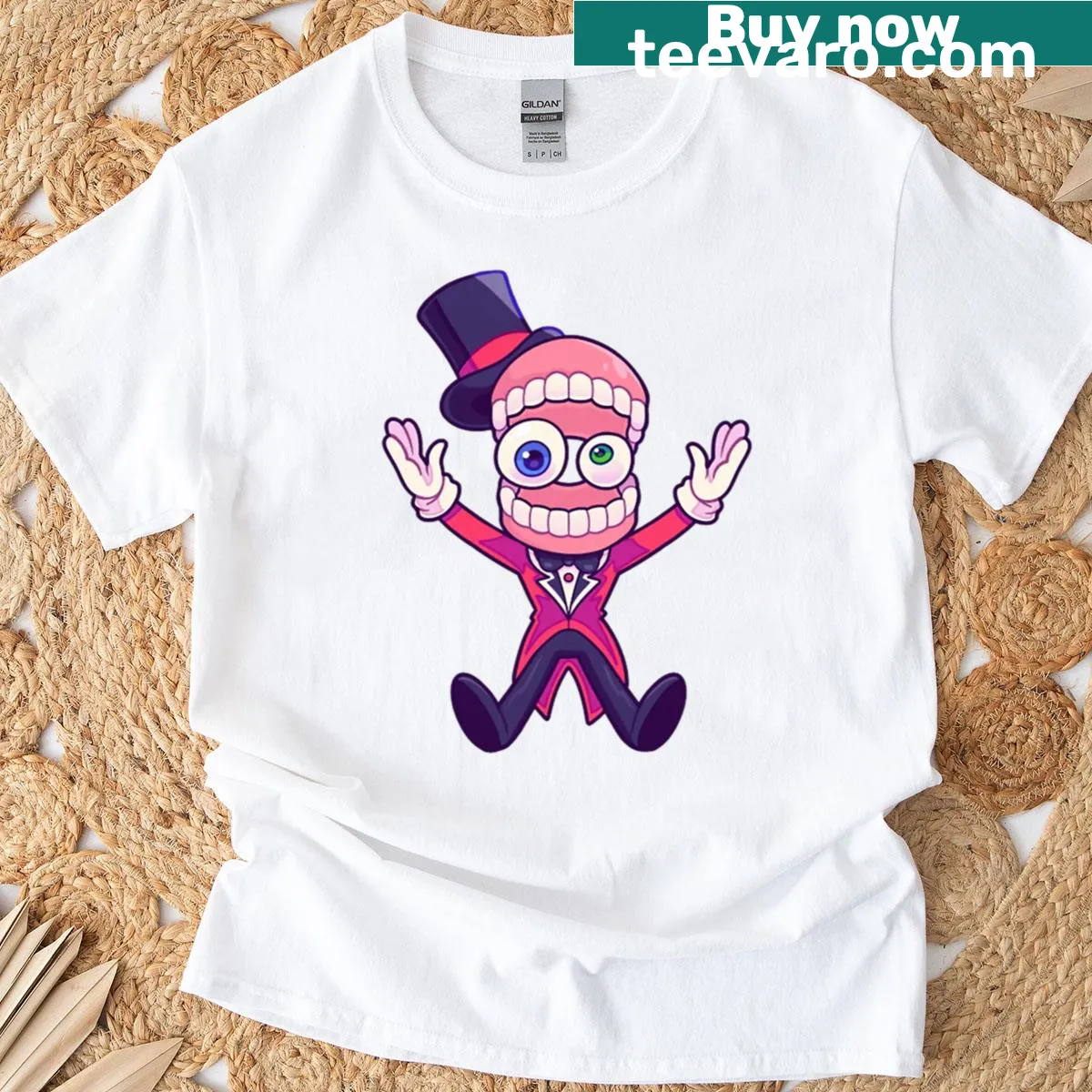 Illustration of Caine from Amazing Digital Circus on a t-shirt — on a men's t-shirt