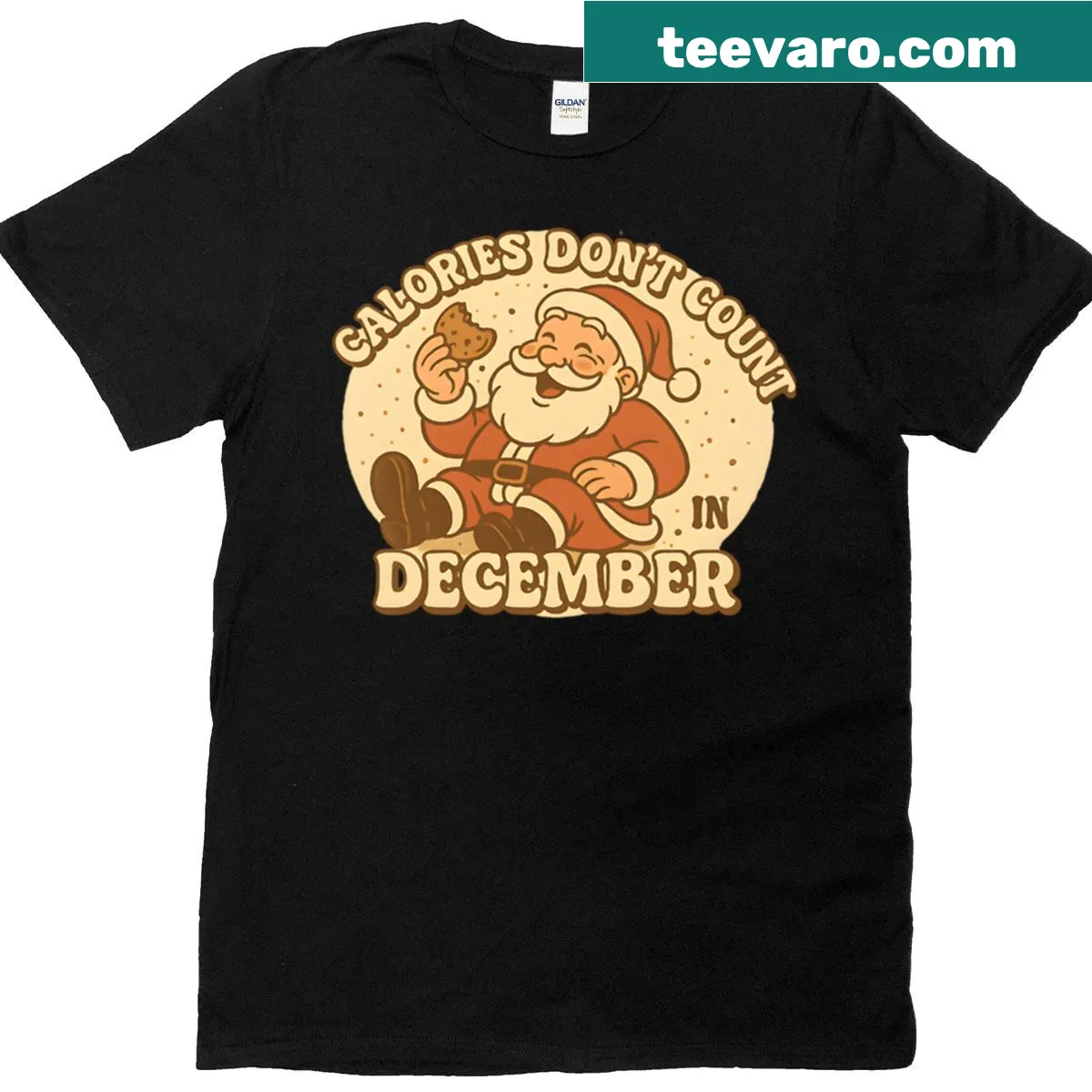Funny typography T-shirt with the phrase about calories in December — on a men's t-shirt