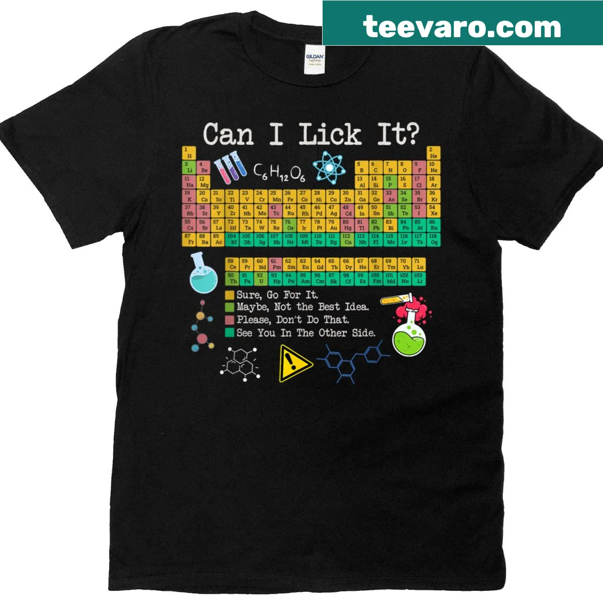 Funny science t-shirt featuring a playful periodic table design — on a men's t-shirt