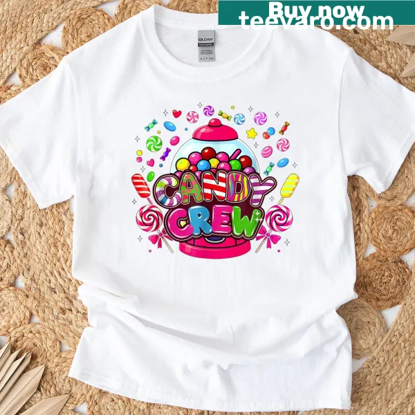 Playful candy-themed Candy Crew t-shirt for women