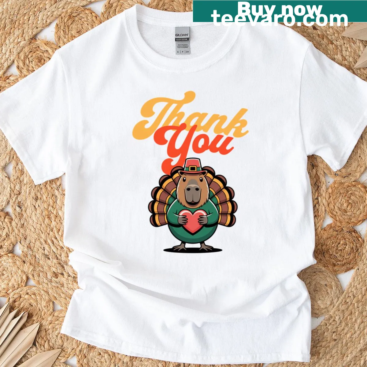 Illustration of a capybara with 'Says Thank You' text on a T-shirt — on a men's t-shirt