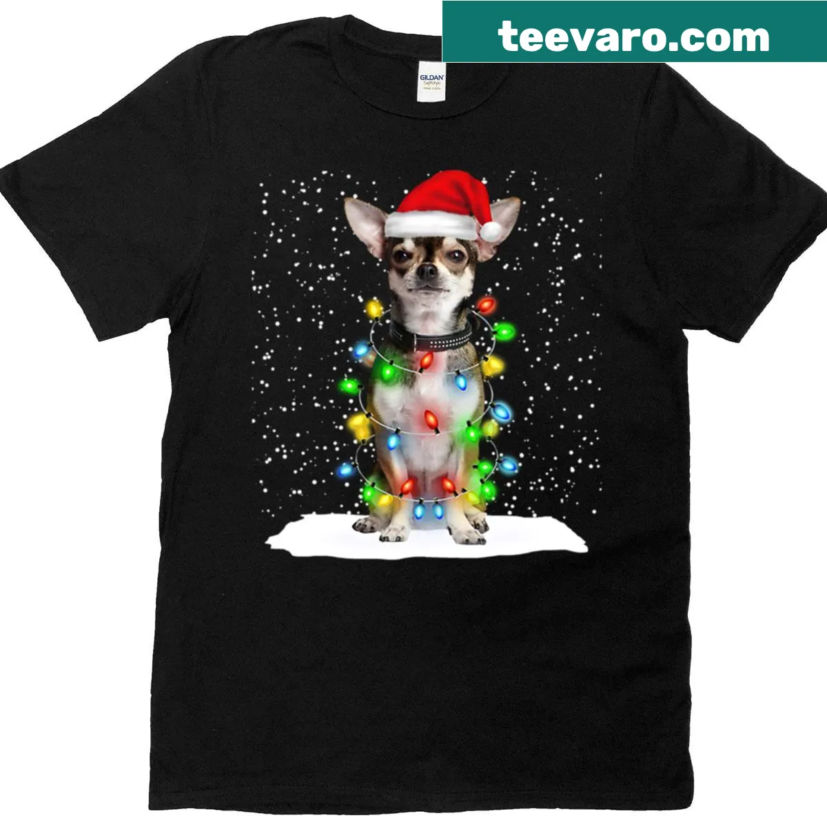Chihuahua Christmas T-shirt with Santa hat design — on a men's t-shirt
