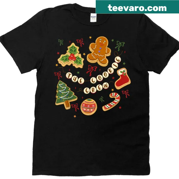 Festive Christmas Cookie Baking Crew T-shirt for women with a playful graphic.
