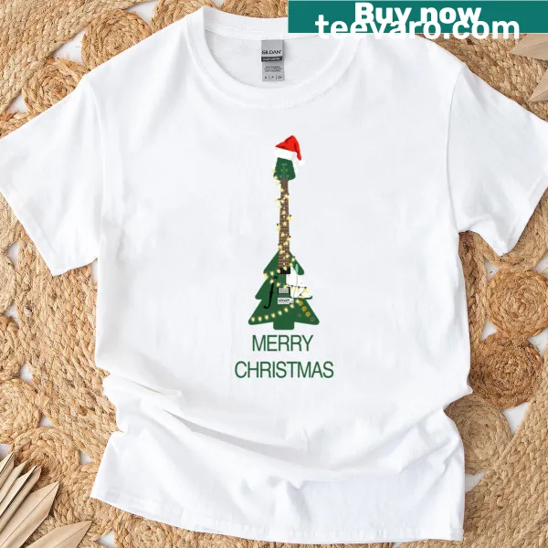 Guitar adorned with festive Christmas elements graphic