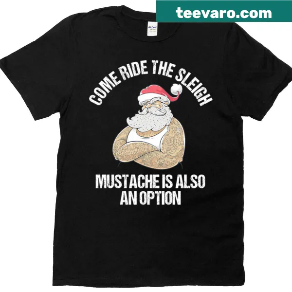 Funny Santa graphic promoting free sleigh rides on T-shirt