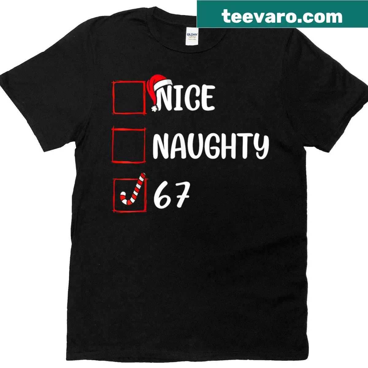 Funny Christmas List T-shirt featuring meme text and numbers for kids. — on a men's t-shirt