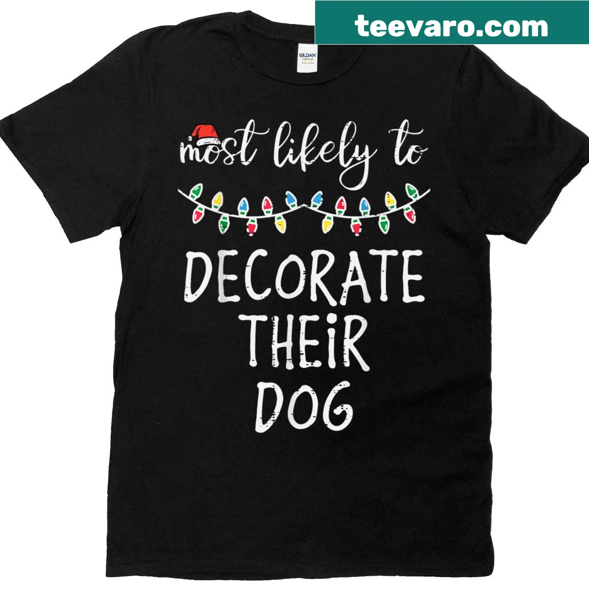 Playful Christmas T-shirt with a dog-themed decoration graphic — on a men's t-shirt