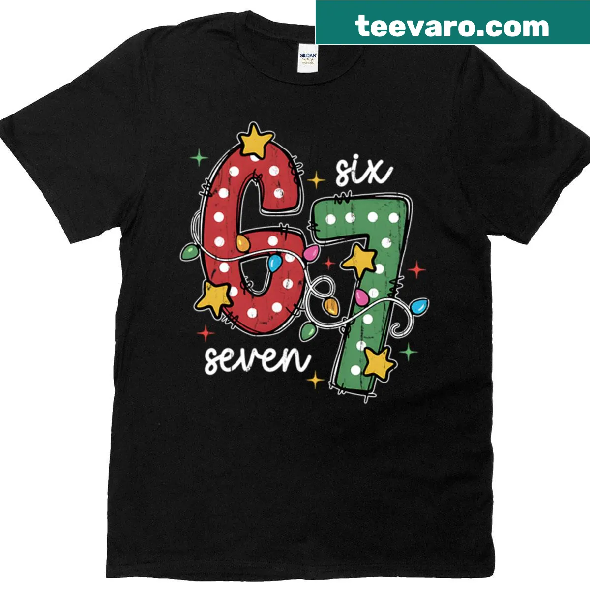 Funny Christmas Six Seven meme graphic t-shirt — on a men's t-shirt
