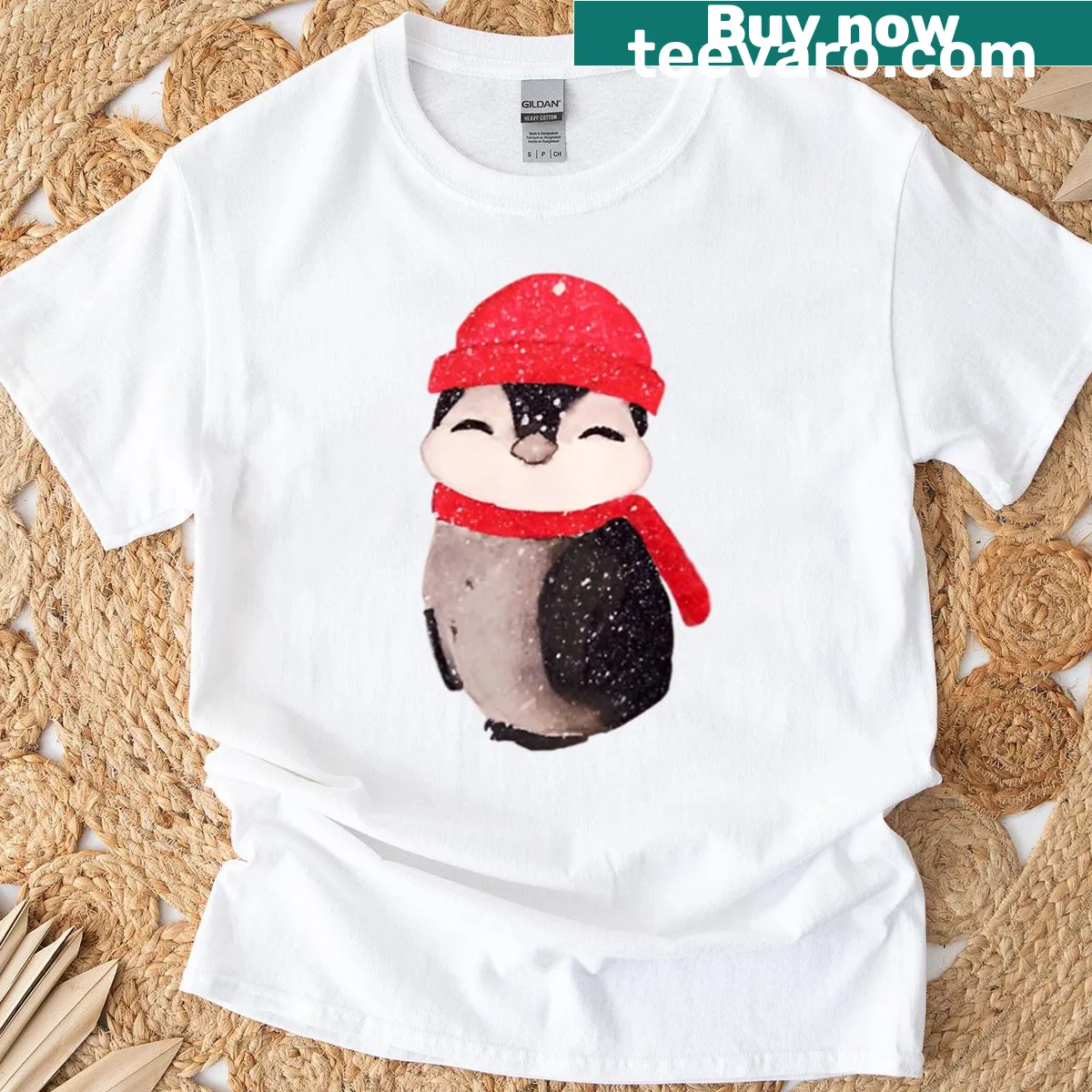 Festive penguin illustration on Christmas T-shirt — on a men's t-shirt