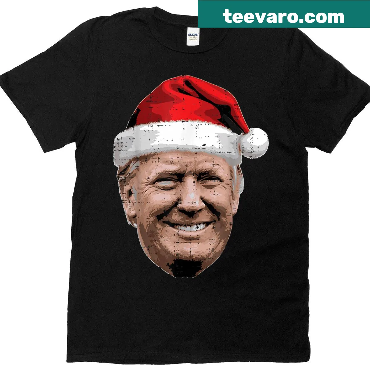 Funny Christmas t-shirt featuring a Santa with a Trump-like face — on a men's t-shirt
