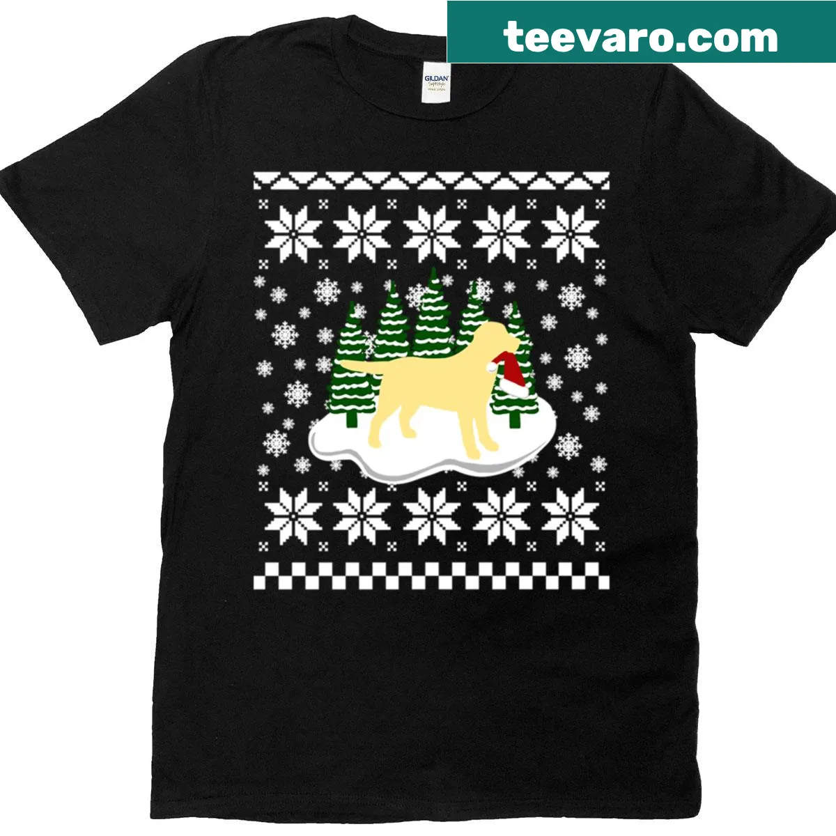Yellow Labrador silhouette wearing Santa hat on T-shirt — on a men's t-shirt